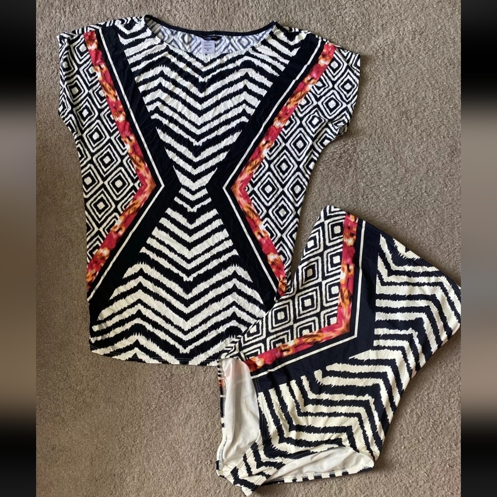 Carmen Marc Geometric One Piece Swimsuit And Cover Up Set